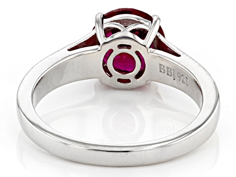 Red Lab Created Ruby Rhodium Over Sterling Silver Solitaire July Birthstone Ring 1.87ct