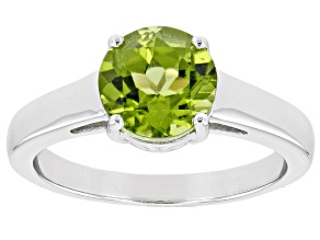 Green Peridot Rhodium Over Sterling Silver Solitaire August Birthstone Ring 1.70ct