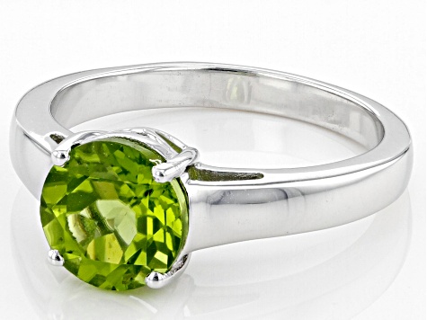 Green Peridot Rhodium Over Sterling Silver Solitaire August Birthstone Ring 1.70ct