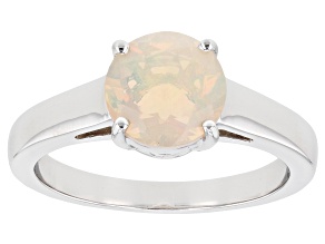Multi Color Ethiopian Opal Rhodium Over Sterling Silver Solitaire October Birthstone Ring 0.94ct