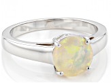 Multi Color Ethiopian Opal Rhodium Over Sterling Silver Solitaire October Birthstone Ring 0.94ct