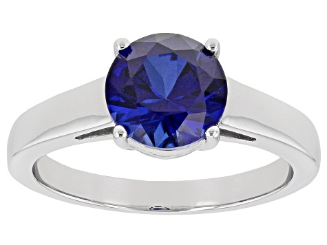 Blue Lab Created Sapphire Rhodium Over Sterling Silver Solitaire September Birthstone Ring 1.87ct