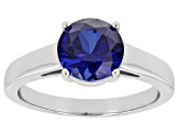 Blue Lab Created Sapphire Rhodium Over Sterling Silver Solitaire September Birthstone Ring 1.87ct