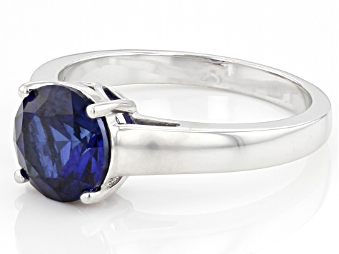 Blue Lab Created Sapphire Rhodium Over Sterling Silver Solitaire September Birthstone Ring 1.87ct