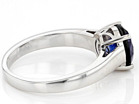 Blue Lab Created Sapphire Rhodium Over Sterling Silver Solitaire September Birthstone Ring 1.87ct