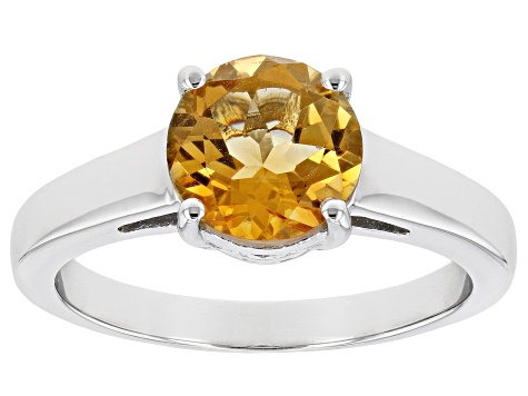 Yellow Brazilian Citrine Rhodium Over Sterling Silver Solitaire November Birthstone Ring 1.53ct