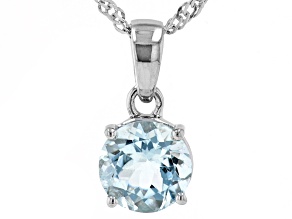 Blue Aquamarine Rhodium Over Sterling Silver March Birthstone Pendant With Chain 1.53ct