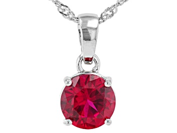 Picture of Red Lab Created Ruby Rhodium Over Sterling Silver July Birthstone Pendant With Chain 1.87ct
