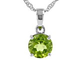 Green Peridot Rhodium Over Sterling Silver August Birthstone Pendant with Chain 1.70ct