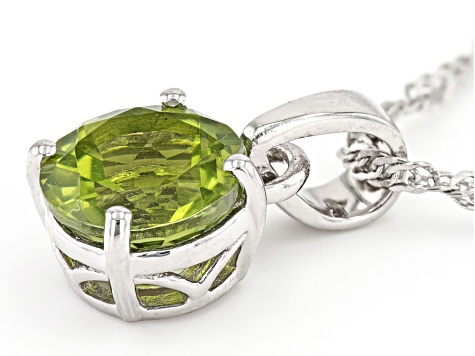 Green Peridot Rhodium Over Sterling Silver August Birthstone Pendant with Chain 1.70ct