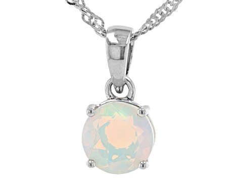 Multi Color Ethiopian Opal Rhodium Over Sterling Silver October Birthstone Pendant With Chain 0.94ct