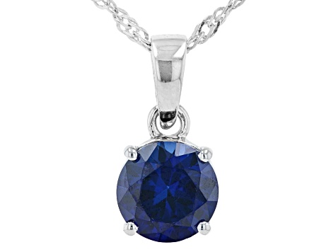Blue Lab Sapphire Rhodium Over Sterling Silver September Birthstone Pendant With Chain 1.87ct