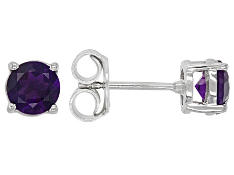 Purple African Amethyst Rhodium Over Sterling Silver February Birthstone Stud Earrings 1.27ctw