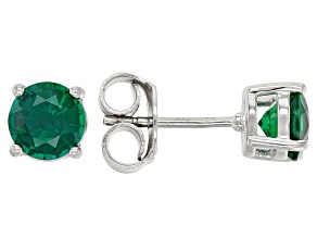 Green Lab Created Emerald Rhodium Over Sterling Silver May Birthstone Stud Earrings 1.27ctw