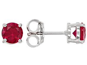 Red Lab Created Ruby Rhodium Over Sterling Silver July Birthstone Stud Earrings 1.70ctw