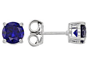 Blue Lab Created Sapphire Rhodium Over Sterling Silver September Birthstone Stud Earrings 1.70ctw