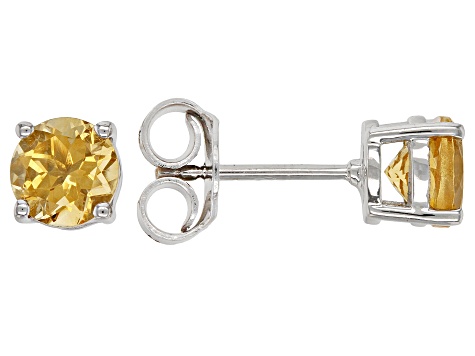 Yellow Brazilian Citrine Rhodium Over Sterling Silver November Birthstone Stud Earrings 1.27ctw