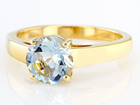 Blue Aquamarine 18k Yellow Gold Over Sterling Silver March Birthstone Ring 1.53ctw