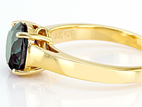 Blue Lab Created Alexandrite 18k Yellow Gold Over Sterling Silver June Birthstone Ring 2.28ct