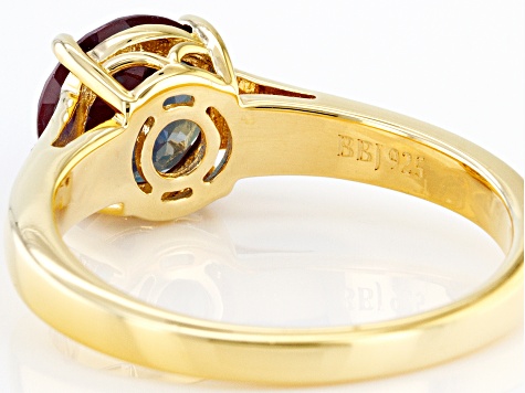 Blue Lab Created Alexandrite 18k Yellow Gold Over Sterling Silver June Birthstone Ring 2.28ct