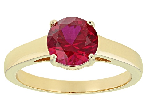 Red Lab Created Ruby 18k Yellow Gold Over Sterling Silver July Birthstone Ring 2.06ct