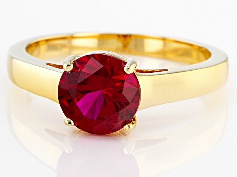 Red Lab Created Ruby 18k Yellow Gold Over Sterling Silver July Birthstone Ring 2.06ct