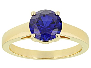 Picture of Blue Lab Created Sapphire 18k Yellow Gold Over Sterling Silver September Birthstone Ring 2.12ct