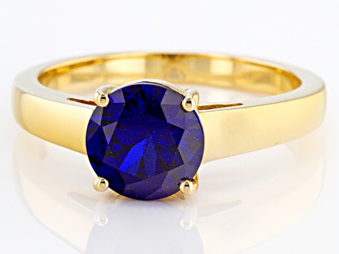 Blue Lab Created Sapphire 18k Yellow Gold Over Sterling Silver September Birthstone Ring 2.12ct