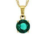 Green Lab Created Emerald 18k Yellow Gold Over Silver May Birthstone Pendant With Chain 1.57ct