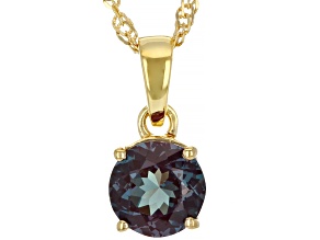 Green Lab Created Alexandrite 18k Yellow Gold Over Silver June Birthstone Pendant With Chain