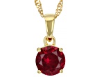 Red Lab Created Ruby 18k Yellow Gold Over Silver July Birthstone Pendant With Chain 2.06ct