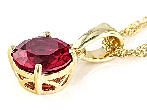 Red Lab Created Ruby 18k Yellow Gold Over Silver July Birthstone Pendant With Chain 2.06ct