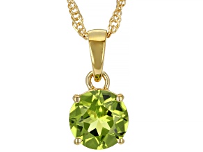 Green Peridot 18k Yellow Gold Over Silver August Birthstone Pendant with Chain 1.90ct