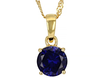Picture of Blue Lab Created Sapphire 18k Yellow Gold Over Silver September Birthstone Pendant With Chain 2.12ct