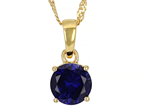 Blue Lab Created Sapphire 18k Yellow Gold Over Silver September Birthstone Pendant With Chain 2.12ct