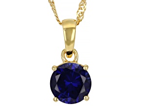 Blue Lab Created Sapphire 18k Yellow Gold Over Silver September Birthstone Pendant With Chain 2.12ct