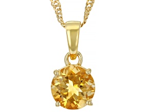 Yellow Brazilian Citrine 18k Yellow Gold Over Silver November Birthstone Pendant With Chain 1.60ct
