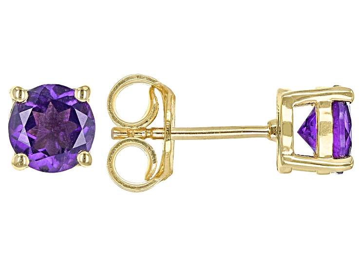 Purple Amethyst 18k Yellow Gold Over Sterling Silver February Birthstone Stud Earrings 1.36ctw