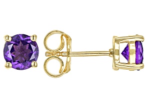 Purple Amethyst 18k Yellow Gold Over Sterling Silver February Birthstone Stud Earrings 1.36ctw