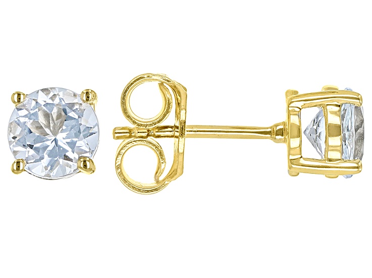 Blue Aquamarine 18k Yellow Gold Over Sterling Silver March Birthstone Stud Earrings 1.28ctw