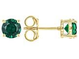 Green Lab Created Emerald 18k Yellow Gold Over Silver May Birthstone Stud Earrings 1.39ctw