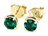 Green Lab Created Emerald 18k Yellow Gold Over Silver May Birthstone Stud Earrings 1.39ctw