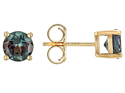 Green Lab Created Alexandrite 18k Yellow Gold Over Silver June Birthstone Stud Earrings 1.70ctw