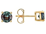 Green Lab Created Alexandrite 18k Yellow Gold Over Silver June Birthstone Stud Earrings 1.70ctw