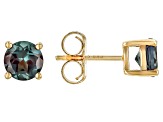 Green Lab Created Alexandrite 18k Yellow Gold Over Silver June Birthstone Stud Earrings 1.70ctw