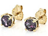 Green Lab Created Alexandrite 18k Yellow Gold Over Silver June Birthstone Stud Earrings 1.70ctw