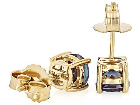 Green Lab Created Alexandrite 18k Yellow Gold Over Silver June Birthstone Stud Earrings 1.70ctw