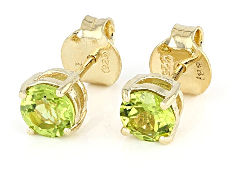 Green Manchurian Peridot(TM) 18k Yellow Gold Over Silver August Birthstone Stud Earrings 1.44ctw