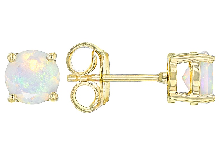 Multicolor Ethiopian Opal 18k Yellow Gold Over  Silver October Birthstone Stud Earrings 0.93ctw