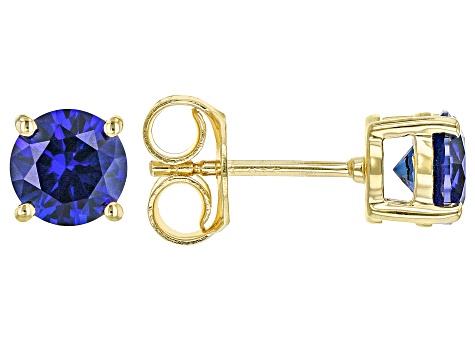 Blue Lab Created Sapphire 18k Yellow Gold Over Silver September Birthstone Stud Earrings 1.83ctw